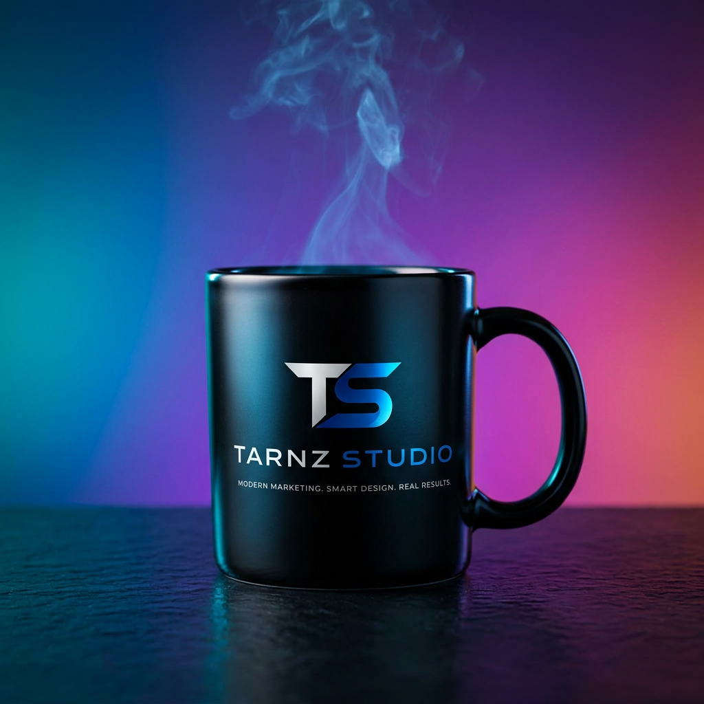 Mugs mockup with Tarnz Studio branding