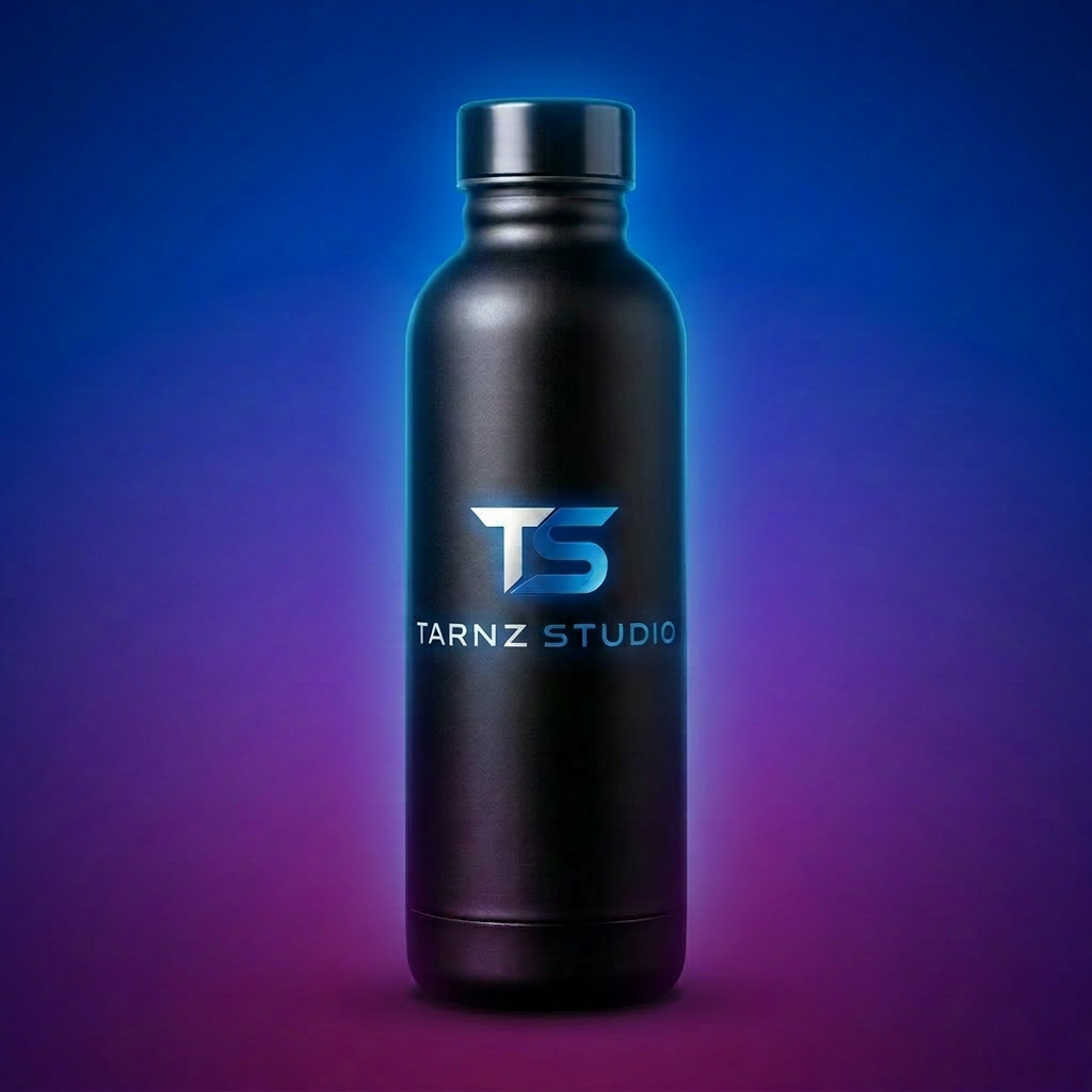 Water bottles mockup with Tarnz Studio branding